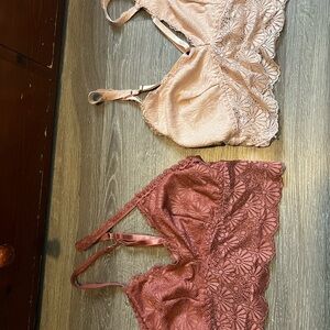 Peach and Rose Lace Bras with Thin Straps